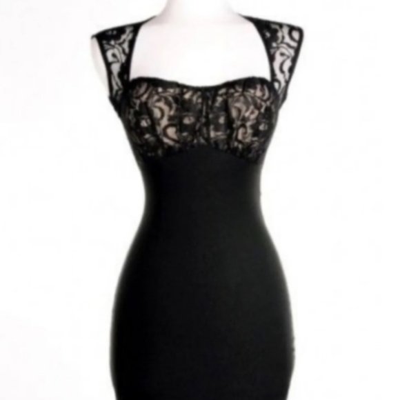 Pinup Couture Micheline Black Lace Dress - Picture 2 of 8
